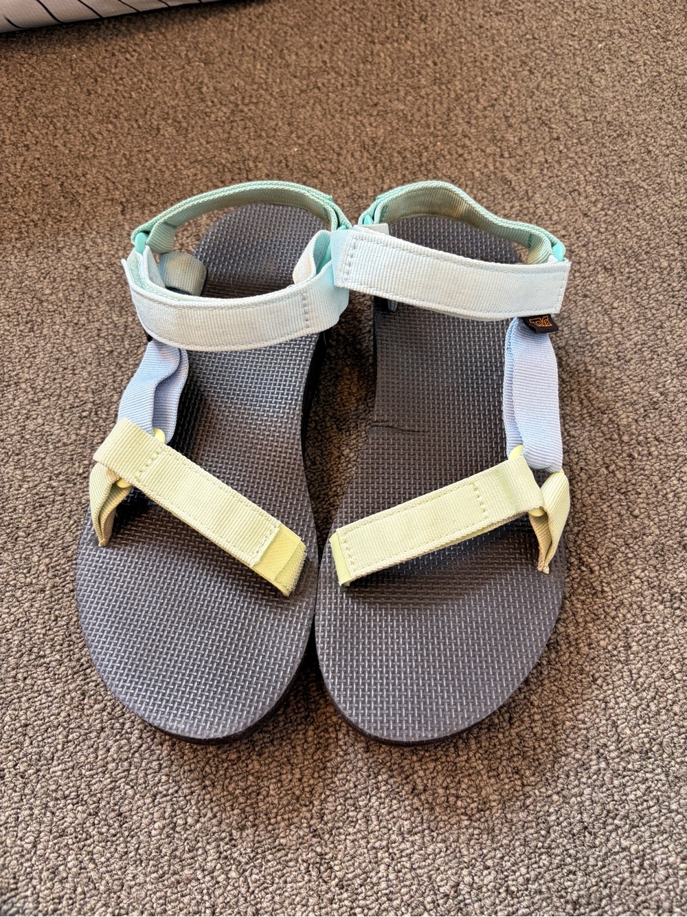 Teva Women's Sandals in Gray, Light Blue, and Pale Yellow, and Green